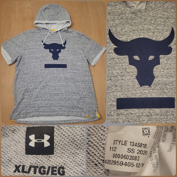Under armour Other - Under Armour Project Rock Short Sleeve Hoodie Mens XL Gray Bull Terry Sweatshirt